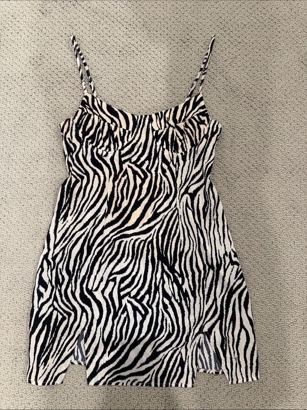 Zebra Print Spaghetti Strap Mini Dress - Black & White